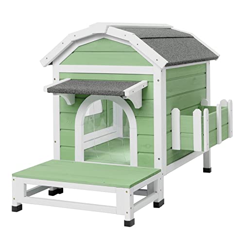 PetsCosset Outdoor Cat House Weatherproof, Two Story Feral Cats Shelter for Outside, Indoor Cat Condo with 2 Escape Doors, Large Balcony GreyWhite Large Balcony