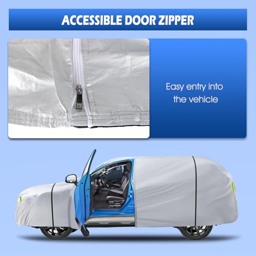 Image of 6 Layers SUV Car Cover Waterproof All Weather for Automobiles, Size A5 with Zipper & Cotton Universal Fit for Buick Encore, Chevrolet Trax, Ford Escape (Up to 181inch), Silver