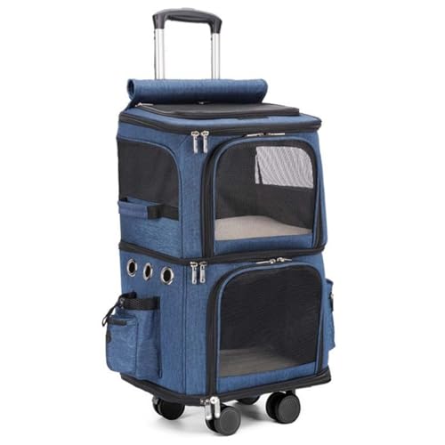 Rtwrsud猫 2 匹 キャリー リュック キャスター付き 小型 犬 キャリー カート 2段式 ペット ネコ の トロリーバッグ 大容量 通気性 旅行/通院/交通機関/災害避難2階建てキャリーケース猫大容量2匹の猫カート通気性折り畳み外出ピクニックに出か