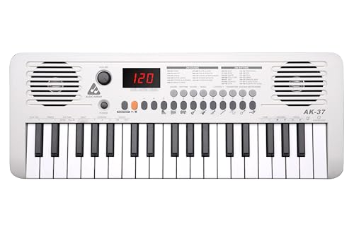 Image of Audio Array AK-37 White MIDI Keyboard 37 Velocity Sensitive Keys, Built-in Speakers, 200 Presets, Sustain & Touch, Tempo, Octave /Transpose /Tune, Master Volume Knob, LED Display BT AA & Type-C Power