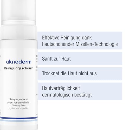 aknederm Reinigungsschaum 150ml - gründliche und milde Reinigung - gegen Hautunreinheiten & Pickel - vegan & parfümfrei für alle Hauttypen