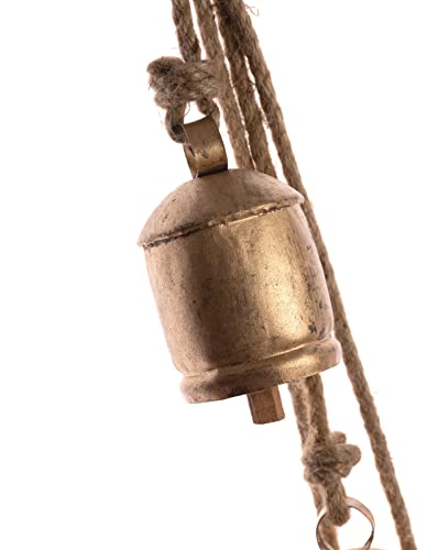 4 Large Rustic Cow Bells on Rope - Vintage Gold Bells for Fireplace Porch or Garden - Indoor Outdoor Decor - Image 2