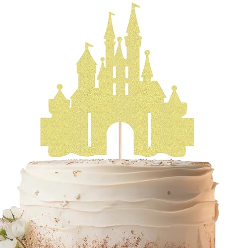 EONNCNT Decoración para tarta de castillo, decoración de pastel de cumpleaños con purpurina dorada, suministros para decoración de tartas de cumpleaños, princesa, príncipe, baby shower, fiesta de