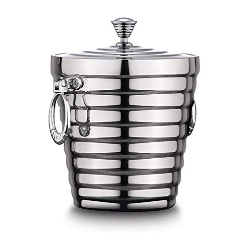 Cubitera de acero inoxidable de doble pared premium con tapa y asa para hielo siempre intacto
