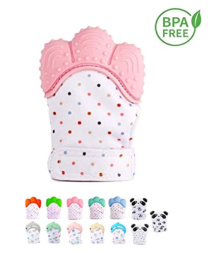 Funky Planet Gant de dentition Silicone, Gant de dentition Hygiénique, Silicone Mitaine de dentition pour le soulagement de la douleur auto-apaisant (pink)