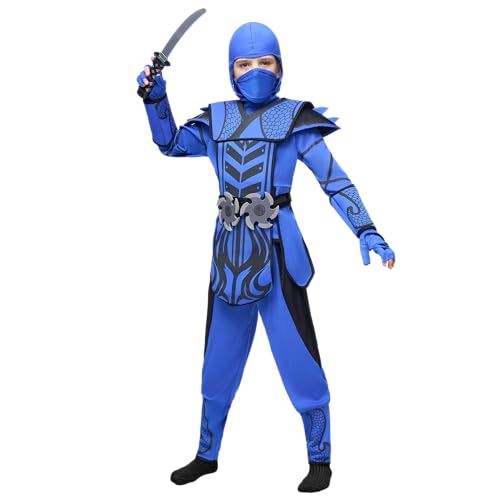 Disfraz de Ninja para Niños Azul Mediano 8-10 años miniatura 4