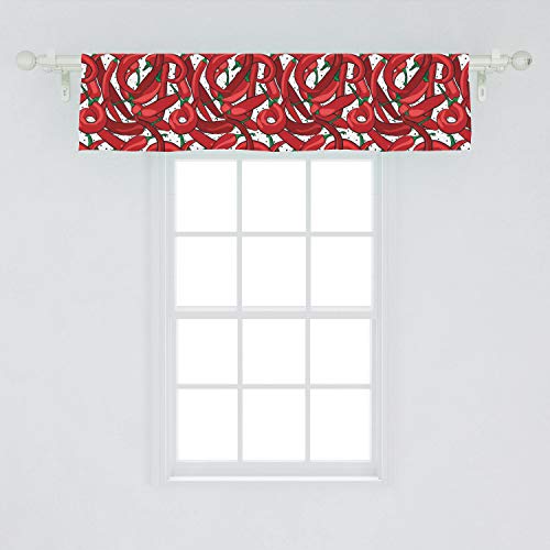 Ambesonne Peppers Window Valance, Pattern Of Chili Peppers With Dotted Background Vegan Spicy Food Theme, Curtain Valance For Kitchen Bedroom Decor With Rod Pocket, 54" X 12", Vermilion Green #TOP1