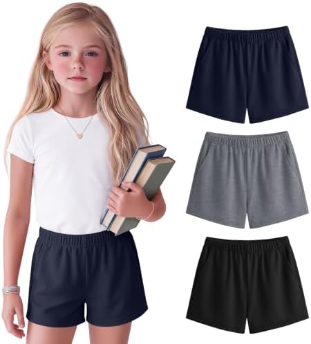 Halfchet 3 Pack Girls' Sweat Shorts Casual Athletic Sweatpants with Pockets Elas