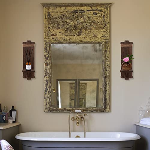 Alphatool 2Pcs Rustic Wall Hanging Candle Sconces- Farmhouse Wall Mounted Wooden Candle Holders For Flower Vase- Handmade Hanging Wall Sconces For Bedroom Living Room Kitchen Bathroom thumb #1