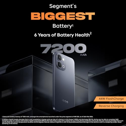 Image of iQOO Z11x 5G (Titan Black, 8GB RAM, 128 GB Storage) | Dimensity 7400-Turbo Processor | 7200 mAh Battery | 4K Video Recording Front & Back | IP68 & IP69+ | Powered by OriginOS 6