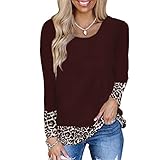 NIUYAN Damen-Langarm-Sweatshirt mit Farbblock, Seitenschlitz, warm, bequem, Damen-Langarm-Sweatshirt, Rundhalsausschnitt, Seitenschlitz, lässig, Tunika, Pullover, T-Shirt, Tops, Damen-Sweatshirt