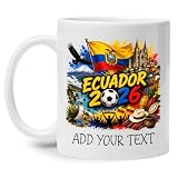 Gressty Personalized Ecuador Soccer 2026 Mug, Customized Ecuadorian Football Fan White Cup, Football Supporter Gift Mug, Ecuadorian Souvenir Coffee Cup, Ecuador Culture Soccer Ceramic Mugs 11oz 15oz