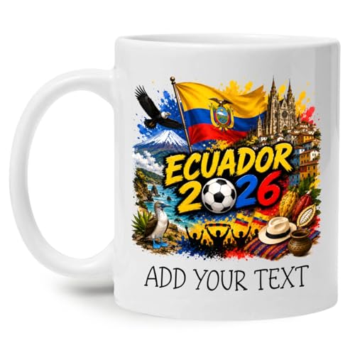Gressty Personalized Ecuador Soccer 2026 Mug, Customized Ecuadorian Football Fan White Cup, Football Supporter Gift Mug, Ecuadorian Souvenir Coffee Cup, Ecuador Culture Soccer Ceramic Mugs 11oz 15oz