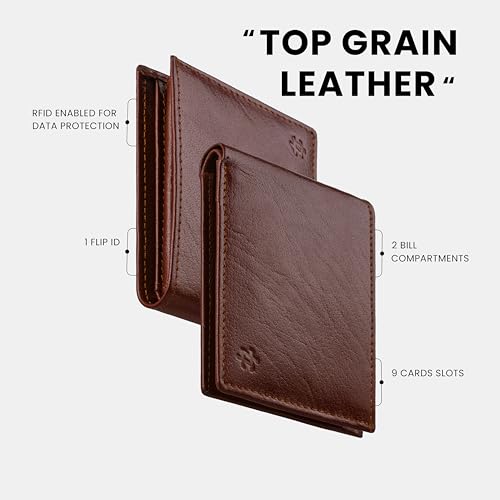 Maroon Premium Leather Wallet for Men with Flip ID -Inspire Series-RIFD Blocking Men's Wallet -Gifts for Men- Top Grain Bifold Leather Wallet- Dad Gifts4