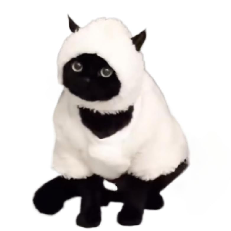 Cotton Lamb Cosplay Sheep Costume for Cat - Winter Fluffy Plush Fleece Four Leg Outfit with Hood Warm Pajamas Soft Pet Clothes for Small Dogs Cats Holiday Party Wear (#1,M)