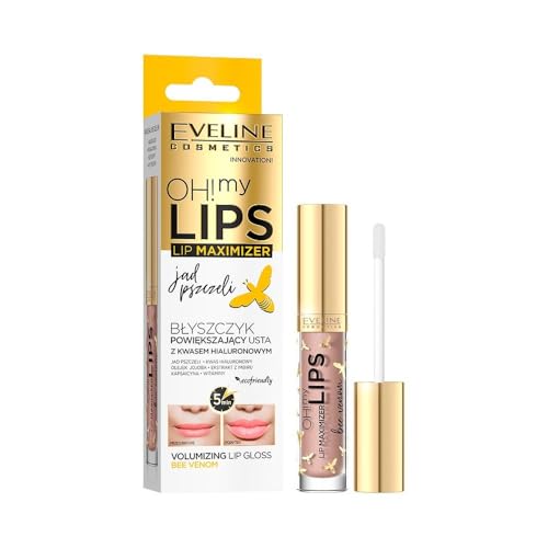 Eveline Cosmetics Oh! My Lips Plumping Lip Gloss con ácido hialurónico y veneno de abeja – volumen instantáneo en 5 minutos, enriquecido con tecnología VOLUME MAXIMIZE, aceites nutritivos y vitaminas
