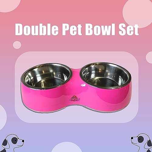 Nootie-Dog-Cat-Food-Bowls-Feeder-Double-Diner-Stainless-Steel-Pet-Bowl-Anti-Slip-Mat-Large-Grey