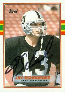 Sports Memorabilia Autograph Warehouse 58894 Jay Schroeder Autographed Football Card Los Angeles Raiders 1989 Topps No .266