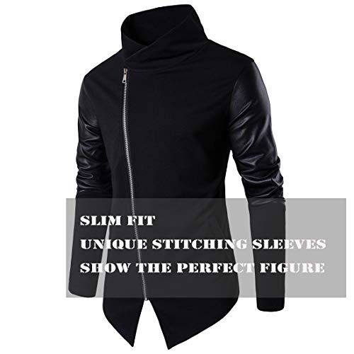 TRISTIN Men Cool Casual Long Sleeve Oblique Zipper Hip Hop Hoodie Fashion Slim Fit Pullover Lightweight Black Sweatshirt4