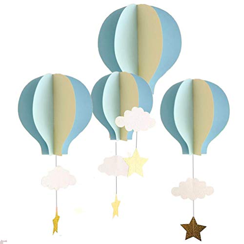 AZOWA 12 Pcs Large Size Hot Air Balloon Paper Garland Hanging Decorations (Blue, 12 Pcs)