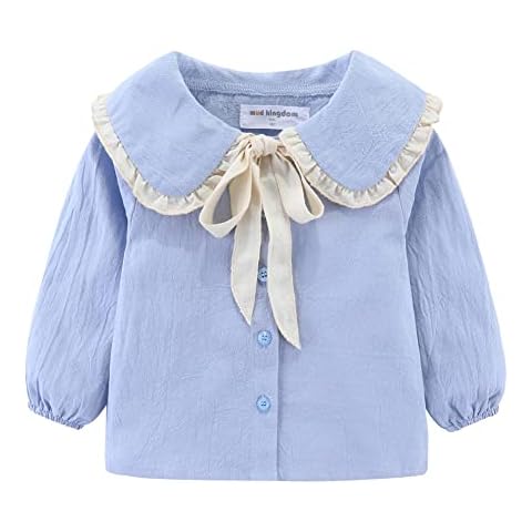 Mud Kingdom Little Girls Long Sleeve Shirt Peter Pan Collar Cute Bow Blue 5T Cover