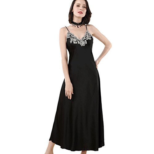 PIAOLING Chemise de Nuit en Dentelle à Bretelles, Dames en Soie d'été et Pyjama Long, Pyjamas Sexy Sexy (Color : Black, Taille : L) Cover