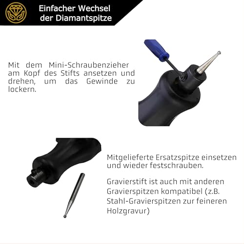 IRON HODL - Gravierstift mit Diamantspitze für Metall, Keramik, Glas gravieren - 2X AAA Batteriebetrieben - Engraving Pen Gravierstift Elektrisch für DIY Schmuck und Schloss Gravur Gerät (schwarz)