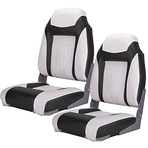 NESHULT Premium Marine High Back Folding Boat Seat White/Black(2 Seats)