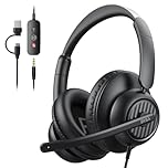 EKSA H8 USB Headset with Microphone for PC Laptop, Computer Headphones with Mic Noise Cancelling, Stereo Sound, In-Line Controls, 3.5mm/USB A/USB C Wired Over-Ear Headphones for Office Teams Home