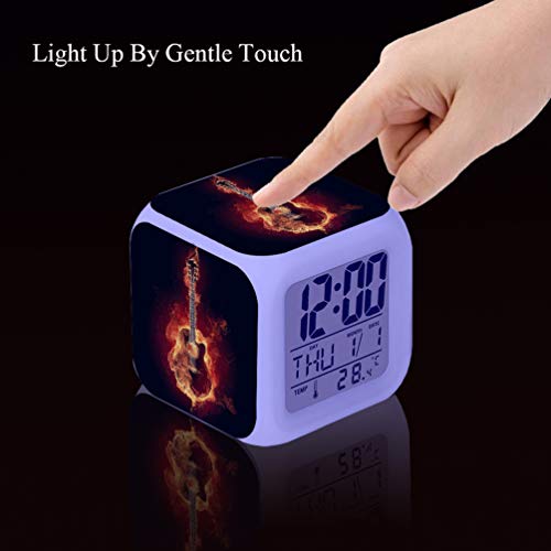 Cointone Led Alarm Clock Guitar Fire Rock Music Design Creative Desk Table Clock Glowing Electronic Colorful Digital Alarm Clock For Unisex Adults Kids Toy Birthday Present #TOP3