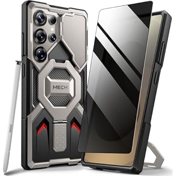 TONGATE Capa magnética para Samsung Galaxy S25 Ultra com suporte de anel, [compatível com MagSafe] [suporte para capa de câmera] Capa resistente para S25 Ultra com protetor de tela, Cinza TiGray