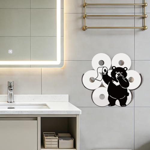 WADORN Funny Bear Covering Its Nose Metal Toilet Paper Holder for Extra 8 Rolls, Black Toilet Tissue Storage Decorative Toilets Paper Rolls Organizer Wall Mounted for Bathrooms Home Housewarming Gift by WADORN - Used condition - Image 6