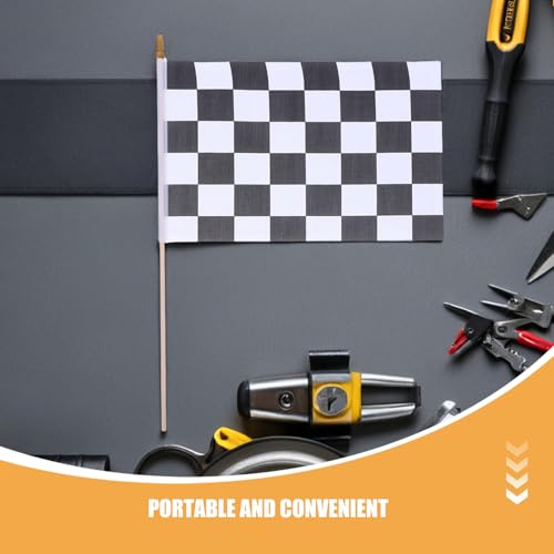 Drapeaux de départ à damier noir et blanc 24 pcs avec mât bois 40 cm pour sport
