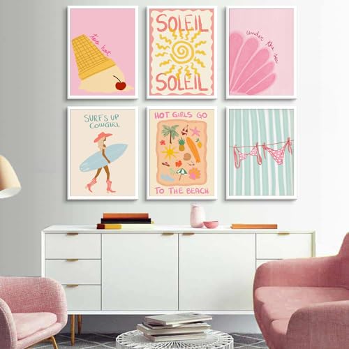 6Pcs Coastal Surfing Preppy Wall art Beach Granddaughter Aesthetic Room Painting Picture Wall Decor Beach Girl Bikini Shell Poster Prints Artwork for Girls Room Dorm Home Decoration 8x10 in unframed by AAWYXEEW - Used condition - Image 3
