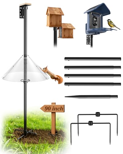 Bird Feeder Pole with Squirrel Baffle - 90 Inch Bird House Pole for Outdoors Heavy Duty, Squirrel Proof Baffle with Stainless Steel Spring for Better Defense, Slip-Fit Connection