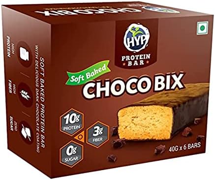HYP Zero Sugar Protein Bar, Choco Bix | 10G Protein Energy Bar | Sugar Free Protein Bar With Dark Chocolate Coating | High Protein Bars With No Added Preservatives | Protein Snacks-40 Gm