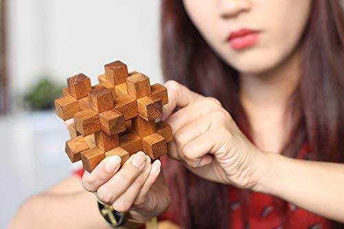 SiamMandalay Lock it Up: 3D Wooden Brain Teaser Puzzle Genius STEM Skill Builder Interlocking Game. Educational Problem Solving Toy for Kids and Adults. Handmade Corporate Desk Accent for Offices