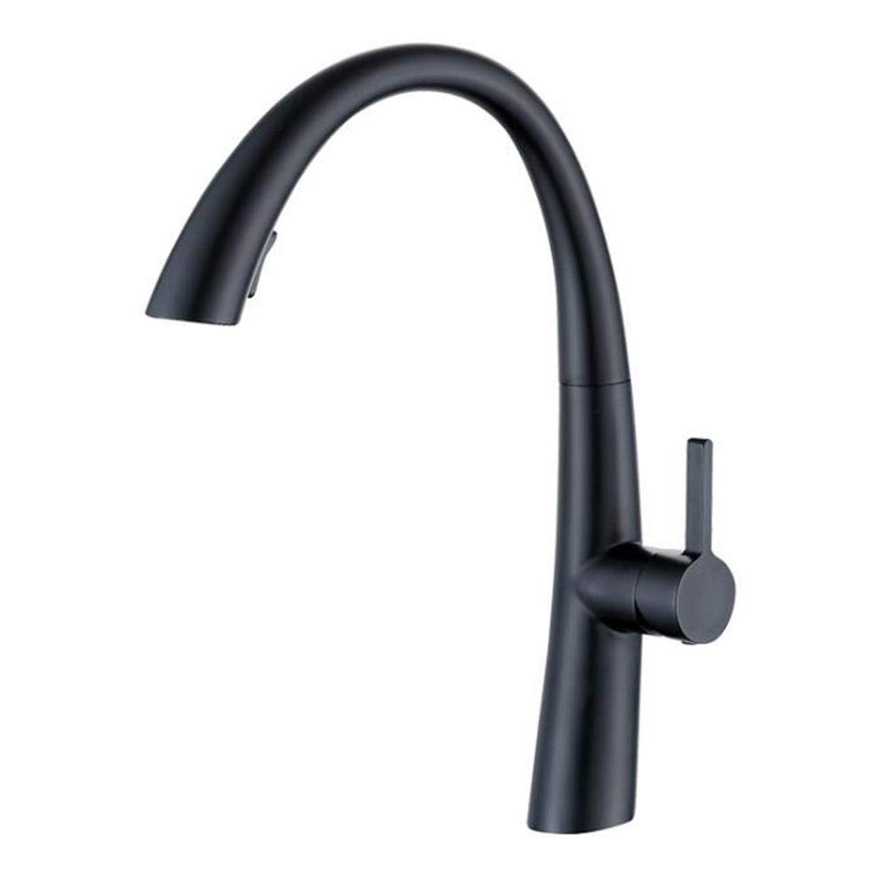 Robinet de cuisine noir en acier inoxydable avec douchette extractible pivotant à 360°