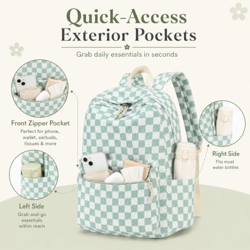 Image of BTOOP School Backpack for Teens Large Corduroy Bookbag Lightweight 15.6 inch Laptop Bag for Girls Women Casual High School College