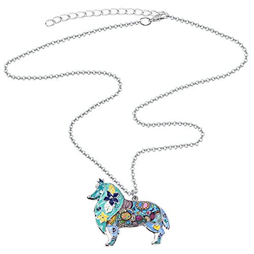 BONSNY Love Heart Enamel Zinc Alloy Metal Sheltie Rough Collie Necklace Dog Animal Pendant 18"4