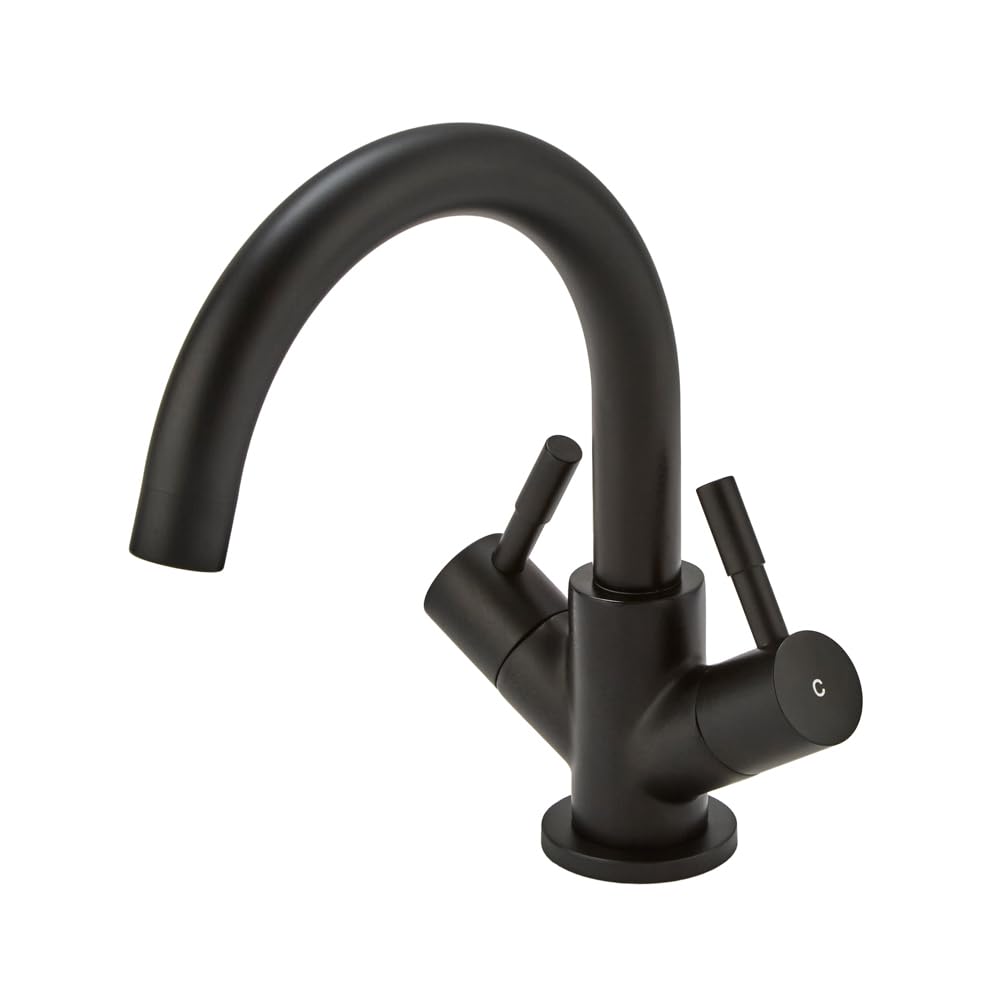 Milano Black Nero Mono Bathroom Basin Mixer Tap Swivel Spout
