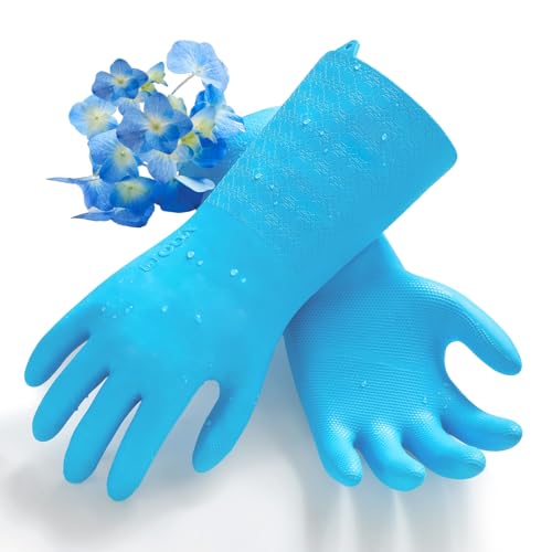Vgo... Heavy Duty Cleaning Gloves Lined Nylon, Household Gloves Reuseable in TPE Latex Free, Thicker Antislip Washing Up Gloves for Kitchen Bathroom Gardening Painting, with Flower Flavor, 1 pair