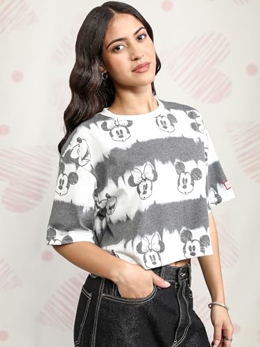 Image of Tokyo Talkies Women's Short Sleeves Round Neck Printed Tshirts | Mickey Mouse Print Stylish | Casual