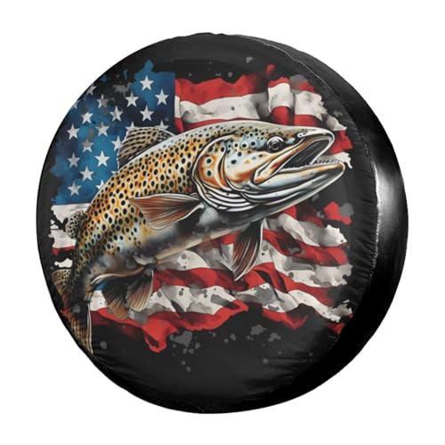 Image of Delerain Bass Fish American Flag Spare Tire Cover for RV Trailer SUV Truck and Many Vehicle, Wheel Covers Sun Protector Waterproof (15 Inch for Diameter 27 inch-29 inch)