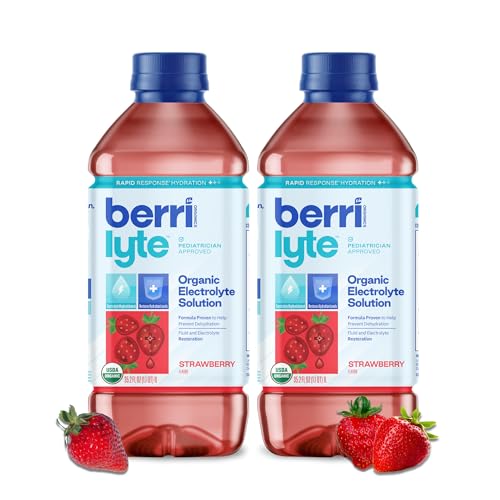 Berri Lyte Plant Based Organic Electrolyte Solution – Pediatric Rehydration Drink – Low Sugar Strawberry Flavor, 1 L, 2 ct