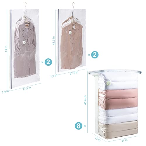Tailink Hanging Vacuum Storage Bags Clothes Winter Coat Suit Dress, Cube Space Saver Vacuum Storage Bags, No Pump Needed, Upgrade Valve Wide-Side For Clothing Moving,Saving 80% Space #TOP1