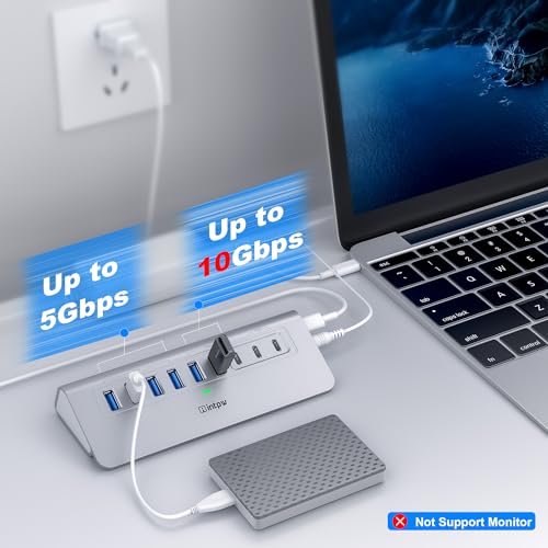 Powered USB Hub, Intpw 9-Port USB 3.2/USB C Hub with 10Gbps, 3*USB 3.2 + 4*USB-A 3.0 + 45W PD Charging Ports, 3.3FT Cable and 65W Power Adapter, Aluminum USB Hub for PC/Laptop/iphone17/16/ipad/Macbook by intpw - Image 3