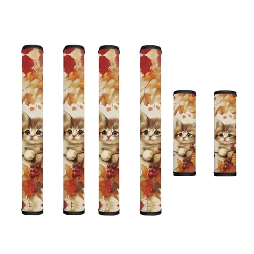 Image of 6 PCS Refrigerator Door Handle Covers Washable Keep Kitchen Appliances Clean from Stain, Fingertips Fridge Oven for Autumn Home Indoor Decorations, Cute Cat Fall Leaf