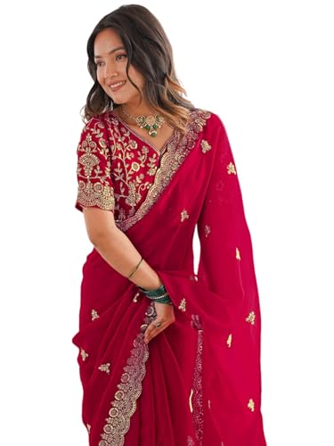 Image of SIRIL Women's Tissue Silk Sequence Embroidery Saree With Unstitched Blouse Piece