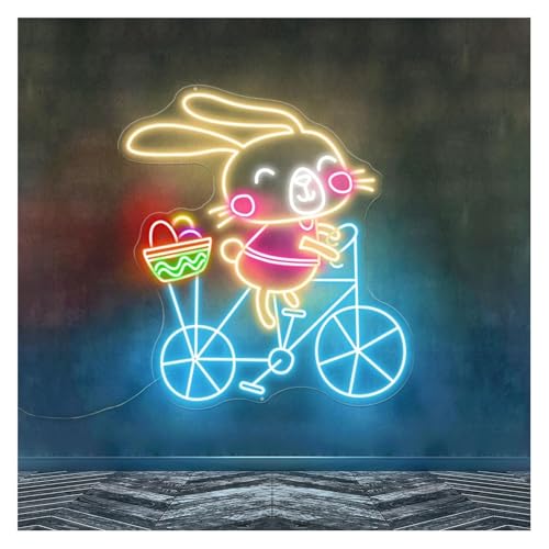 Néon lapin à vélo grand format 76x71cm réglable décoration